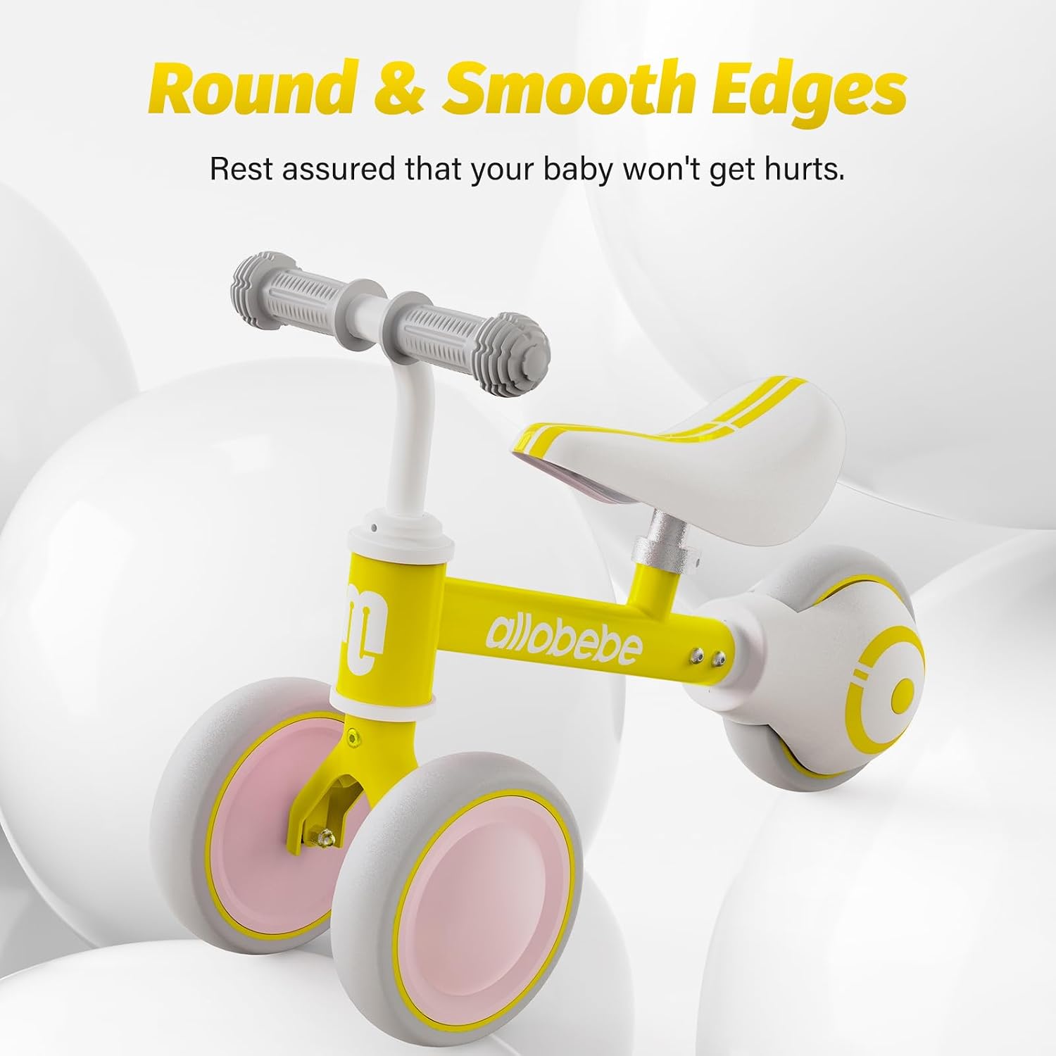 Baby Balance Bike, Cute Toddler Bikes 12-36 Months Gifts for 1 Year Old Girl Bike to Train Baby from Standing to Running with Adjustable Seat Silent & Soft 3 Wheels