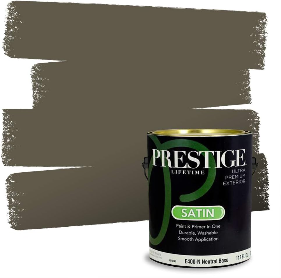 PRESTIGE Paints Exterior Paint and Primer In One, 1-Gallon, Satin, Comparable Match of Sherwin Williams* Ripe Olive*