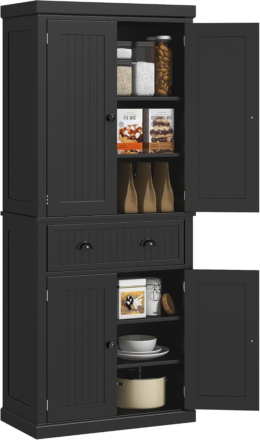 HOMCOM 72" Kitchen Pantry Cabinet Freestanding Tall Storage Cabinet White | Traditional Kitchen Pantry, 4 Doors, Drawer, 3 Adjustable Shelves, for Dining Room