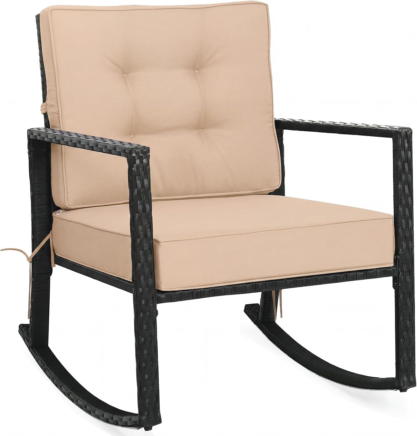 Tangkula Wicker Rocking Chair, Outdoor Glider Rattan Rocker Chair with Heavy-Duty Steel Frame