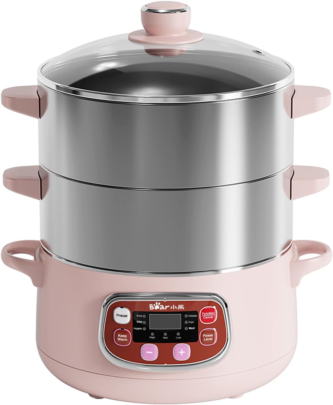 Bear Electric Multifunctional Food Steamer, One Touch Digital Steamer with Timer, Vegetable Steamer 2 Tiered Stackable Stainless Steel Baskets