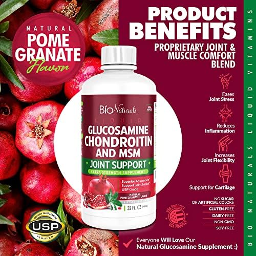 Liquid Glucosamine Chondroitin MSM Pharmaceutical Grade Supplement with Hyaluronic Acid – Maximum Strength Joint Support - 32 fl oz