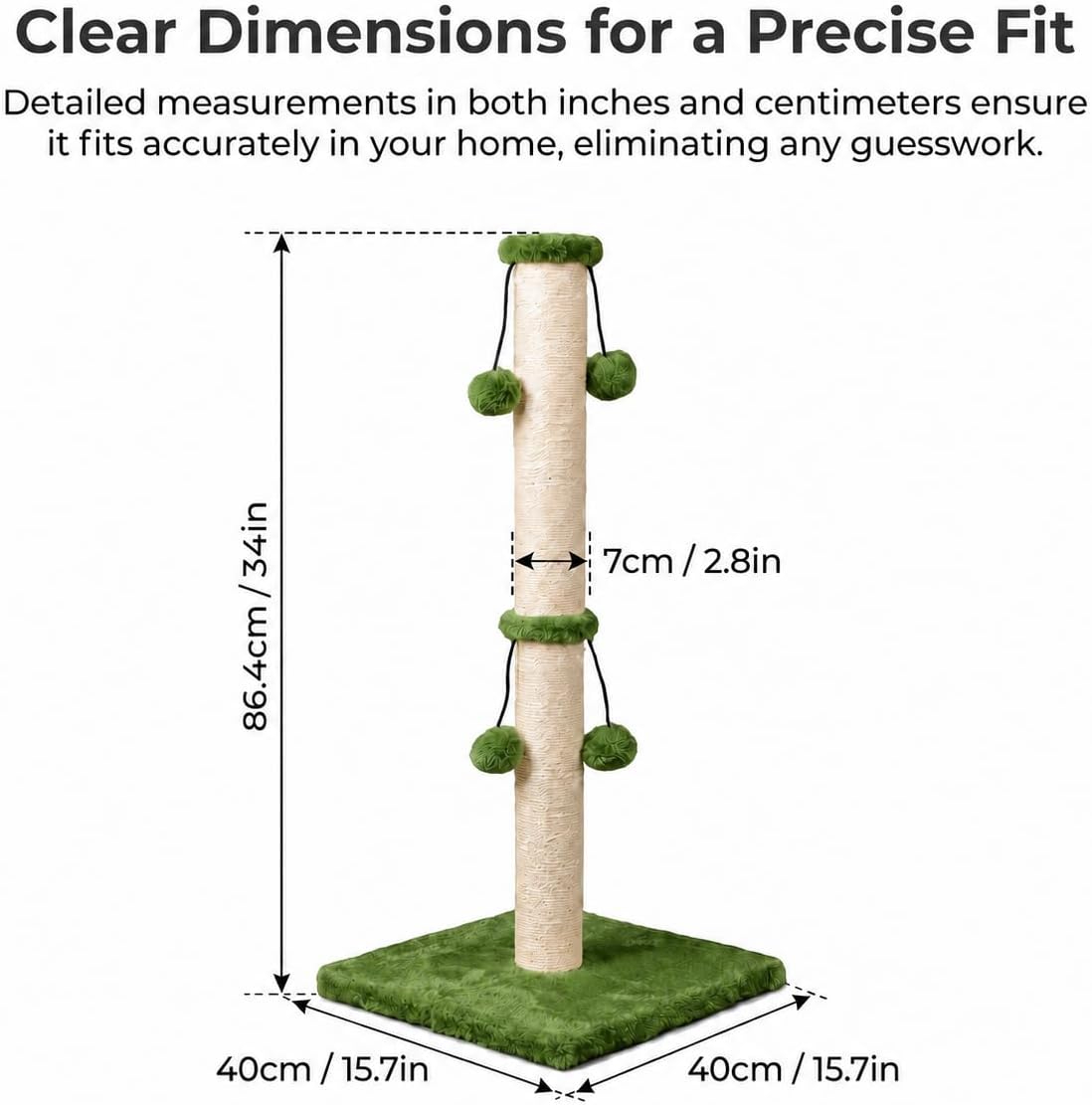 Dimaka 29'' Cat Scratching Post, Natural Sisal Rope Scratcher Post, Kitten Claw Scratch with 4 DanglingToy Balls for Large Cats (Grey)