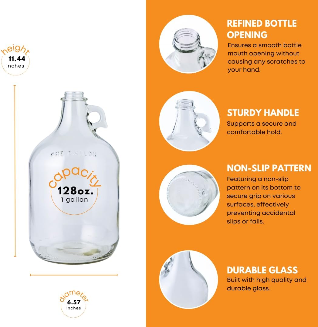 1 Gallon Glass Jug with Airlock, #6.5 Rubber Bung and Twin Bubble Design | Clear Fermentation Jug for beer, wine, cider & kombucha | Reusable food-grade construction for home brewing | Glass Fermenter