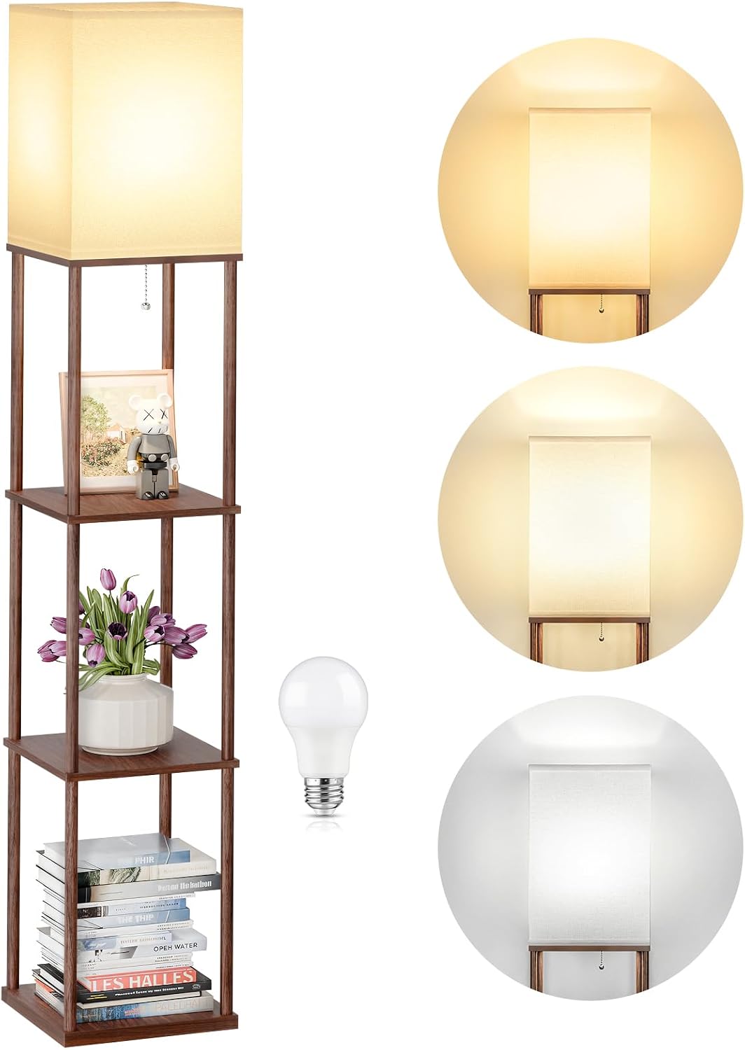 SHINE HAI Floor Lamp with Shelves, 3-Tier Square Modern Shelf Lamp