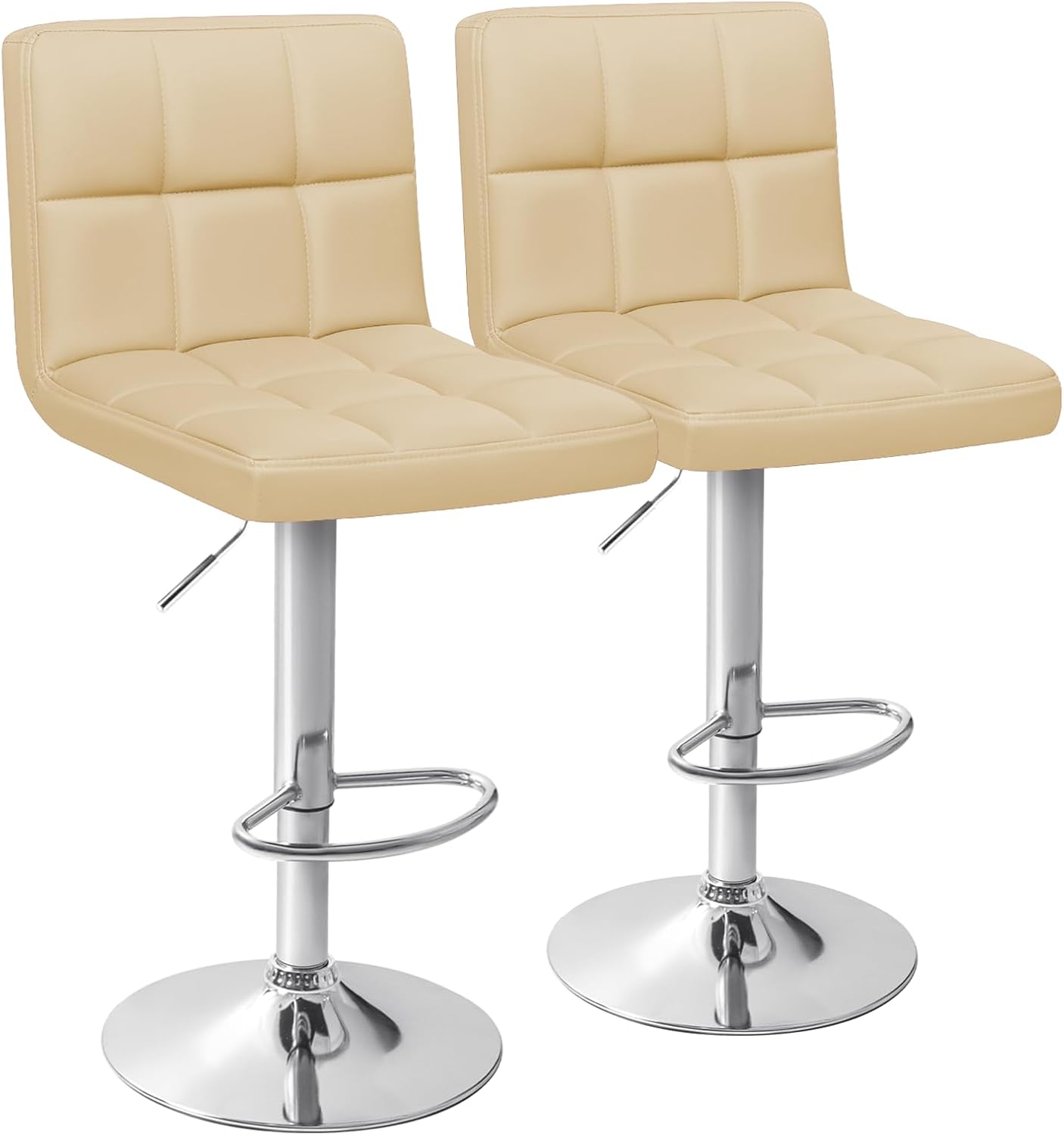 Homall Bar Stools Modern PU Leather Adjustable Swivel Barstools, Armless Hydraulic Kitchen Counter Bar Stool Extra Height Square Island Barstool with Back Set of 2 (Leather, White)