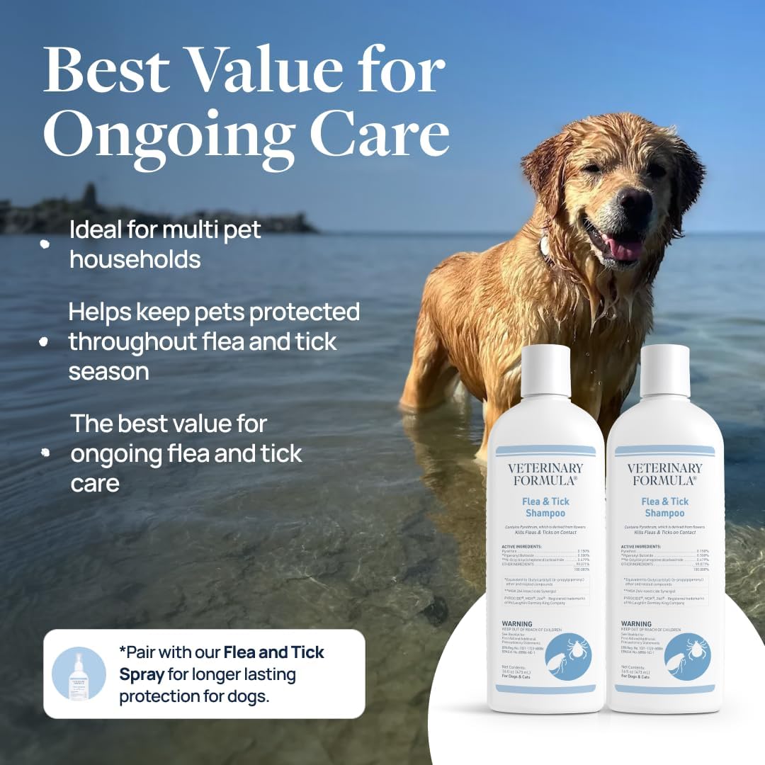 Veterinary Formula Flea and Tick Shampoo for Dogs and Cats, 16 oz