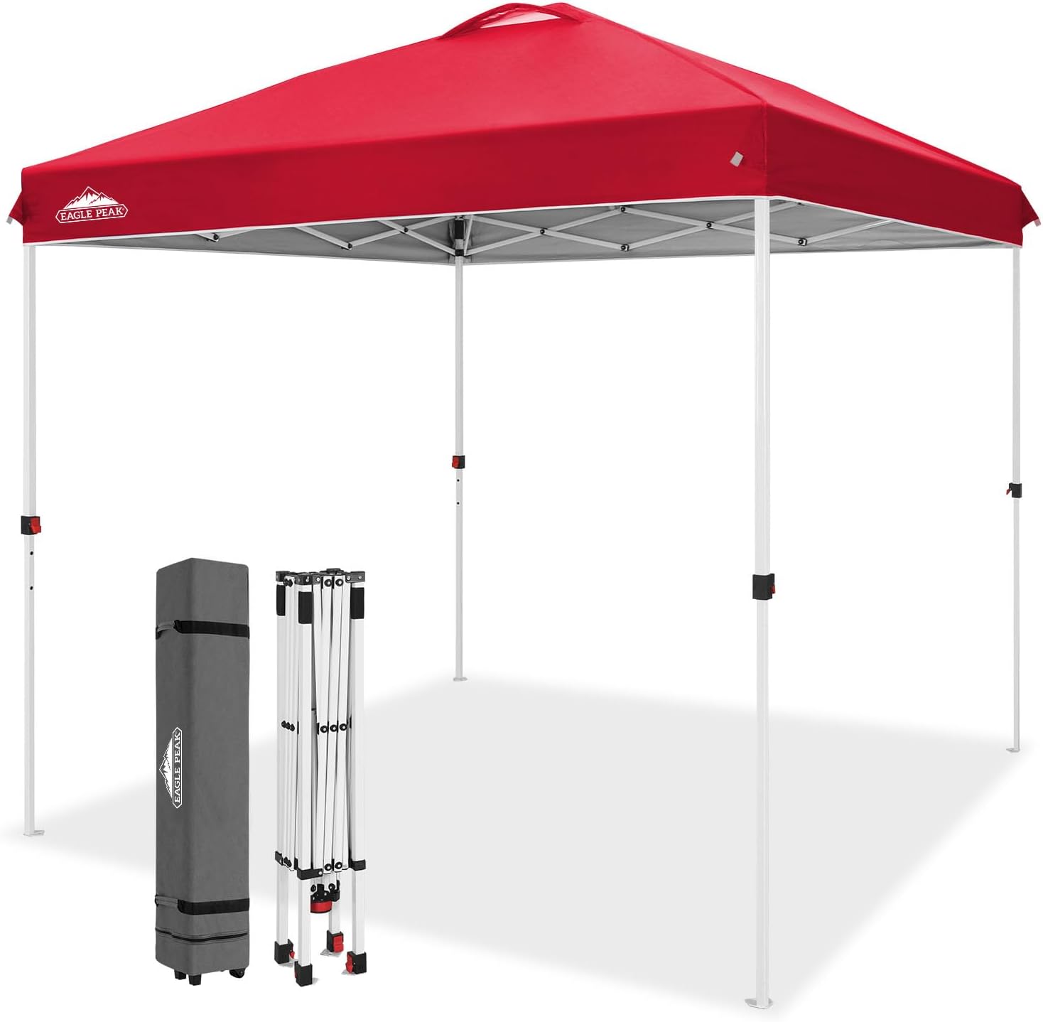 EAGLE PEAK 10x10 Pop Up Canopy Tent Easy Up Canopy Outdoor, White | Patented PeakPush™ Center Lock, 1 Person Setup Portable Pop Up Tent, Beach, Markets, Camping Sport Events, Wheeled Carry Bag