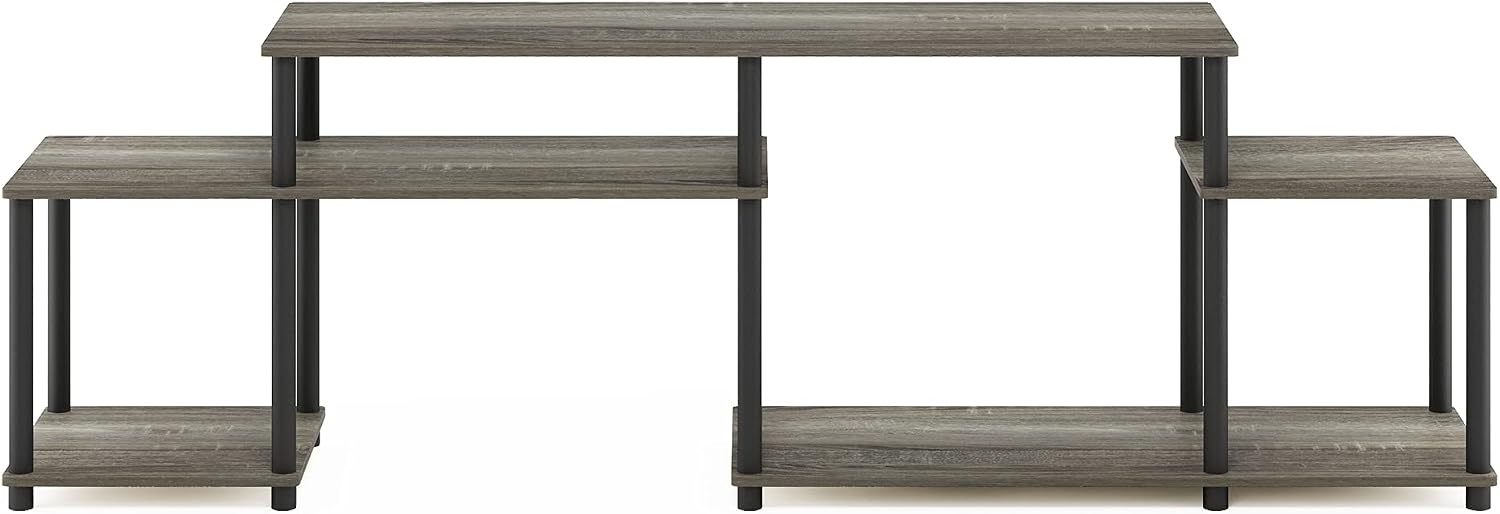 Furinno Nelly TV Stand, 3-Tier Entertainment Center with Open Shelves Storage, TV Console for TV up to 55 Inch, Soft Edges, for Living Room, Bedroom, Black