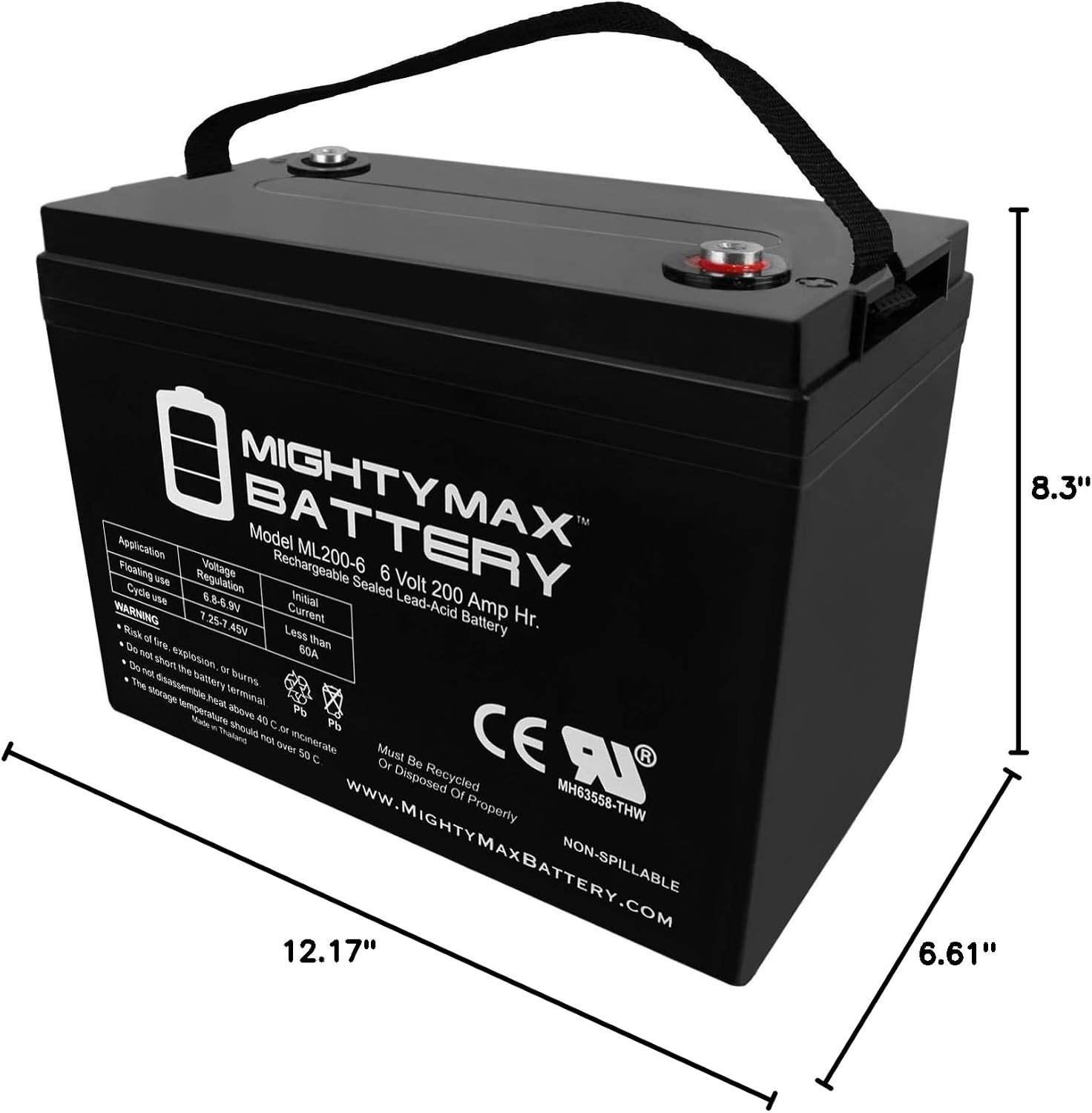 Mighty Max Battery 6V 200AH SLA Battery Replaces Camper Golf Cart RV Boat Solar Wind