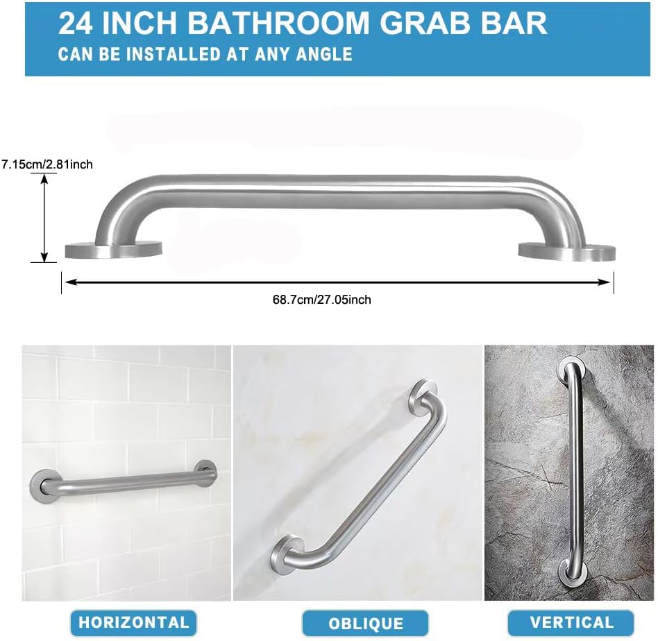 Stainless Steel Bathroom Safety Shower Grab Bar, Anti Slip Bathtubs Grab Bars,Toilet Assist Saft Handle Handrail ADA Compliant 500lbs for Handicap Elderly Senior (Brushed, 12 Inches)