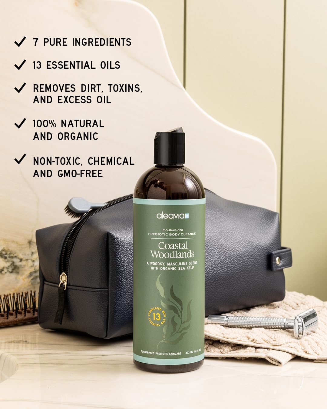 Aleavia Body Cleanse – Organic & All-Natural Prebiotic Body Wash – Fragrance-free and Sulfate-Free Enzymatic Body Cleanser – 16 Oz.