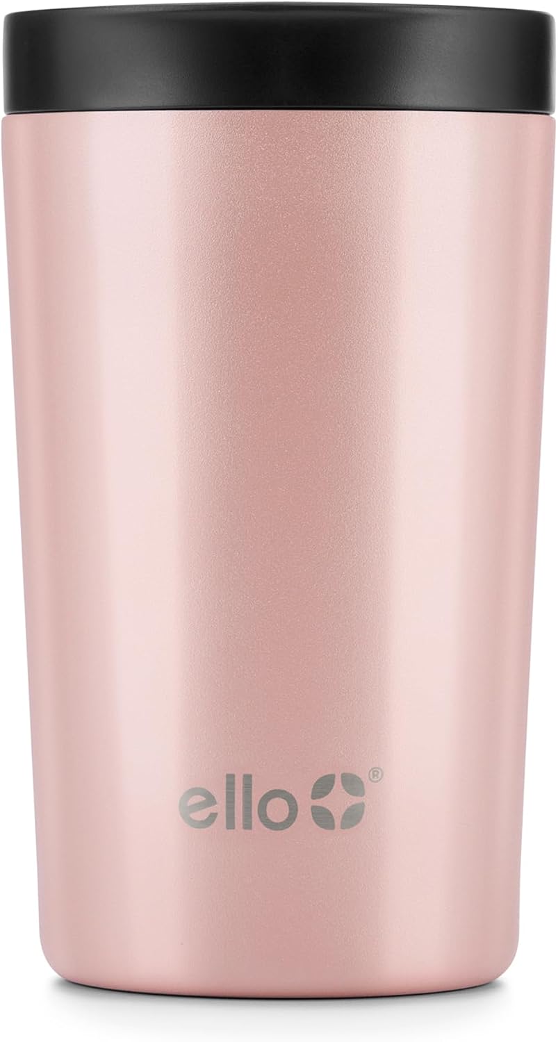 Ello Miri 16oz Insulated Stainless Steel Travel Mug with Slider Lid, Black Marble