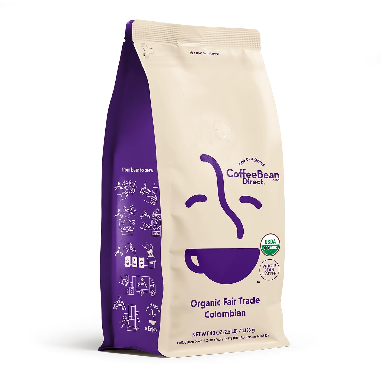 Coffee Bean Direct French Roast Colombian Supremo, Whole Bean, 1lb Bag | Dark Roast, Single Origin Arabica Coffee Beans