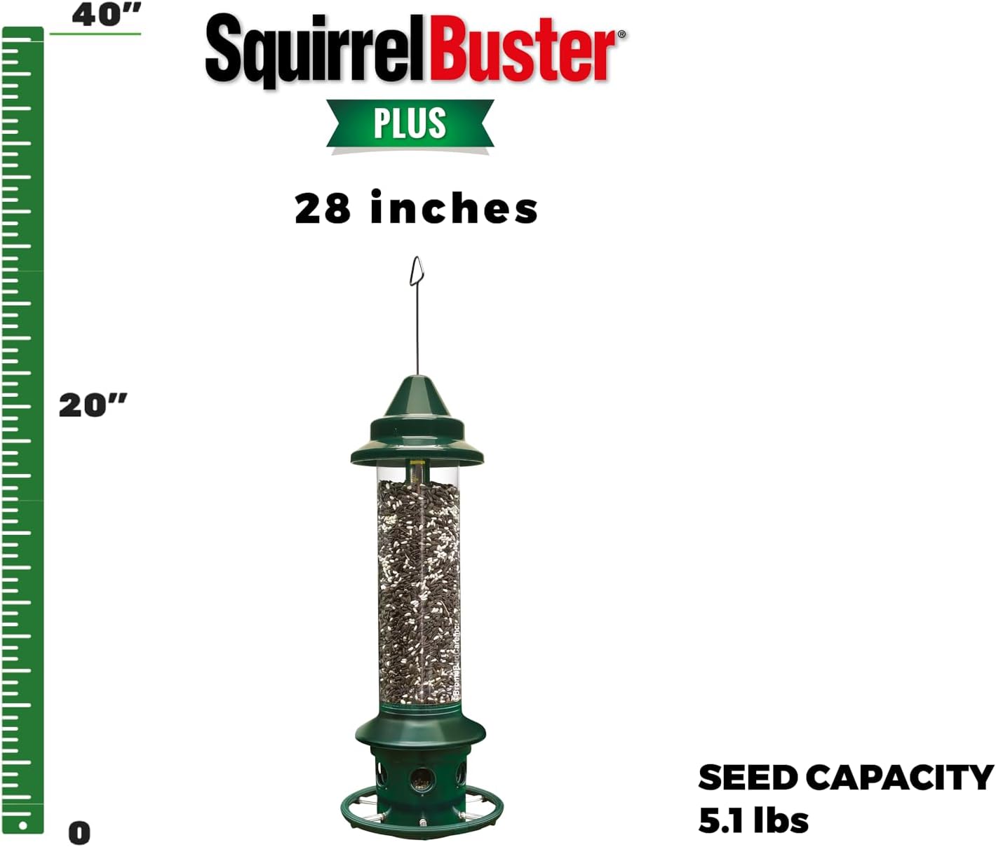 Squirrel Buster Plus Squirrel-proof Bird Feeder w/Cardinal Ring and 6 Feeding Ports, 5.1-pound Seed Capacity, Adjustable