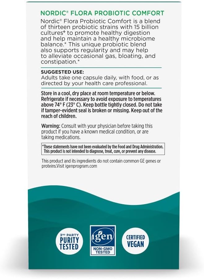 Nordic Naturals Nordic Flora Probiotic Daily, Immune Support - 60 Count | 4 strains, 12 billion CFU. Supports immune health, digestive wellness & optimal gut function. Vegan, Non-GMO. 30 servings.