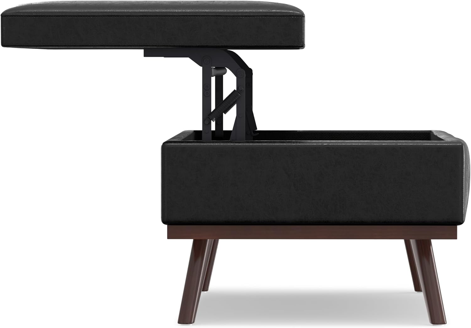 SIMPLIHOME Owen 34" Wide Vegan Leather Lift Top Ottoman in Dark Blue