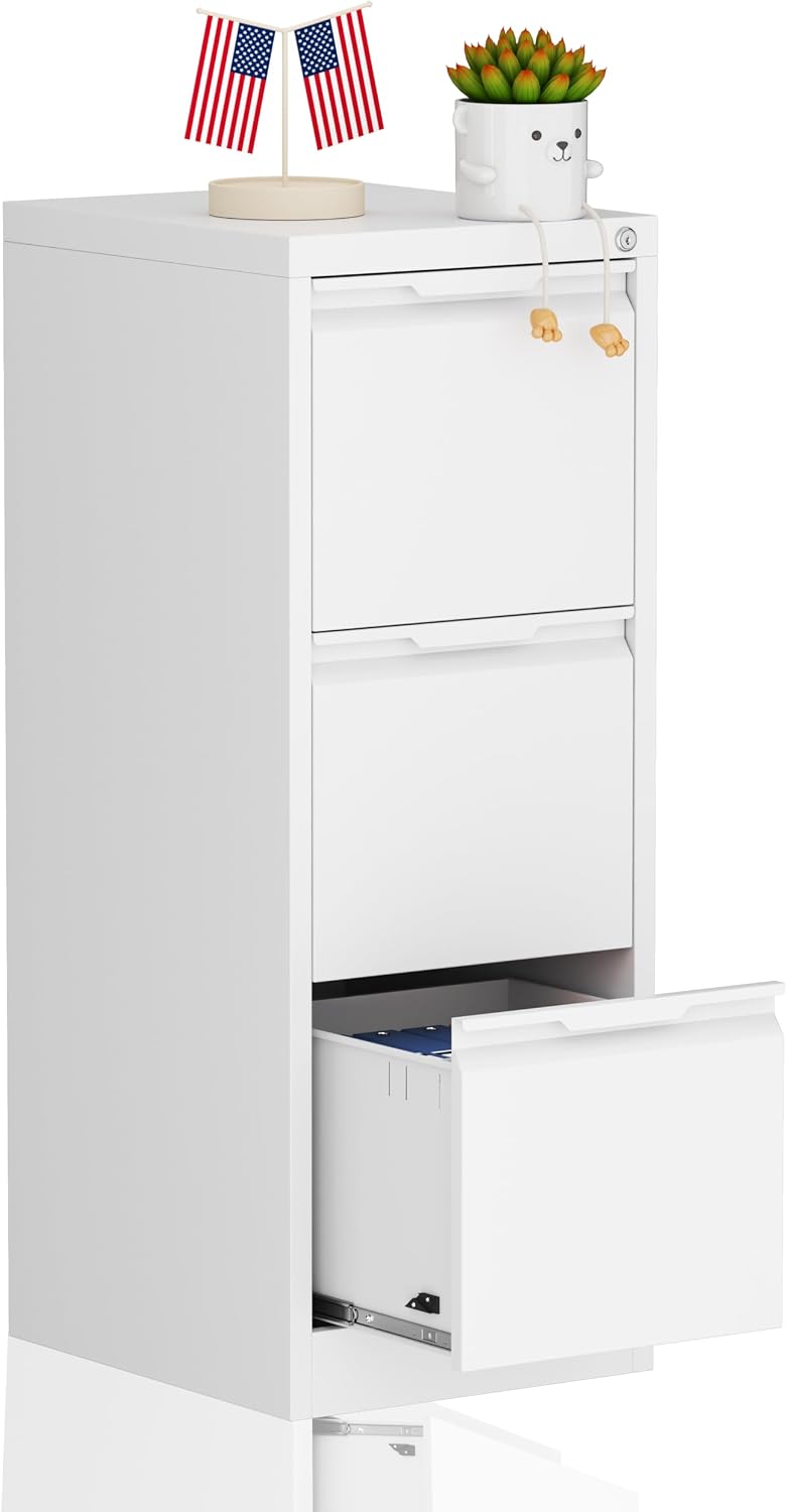 3 Drawer File Cabinet with Lock,Filing Cabinets for Home Office,Metal Small File Cabinet for Letters/Legal/A4 Size, Assembly Required,Black 3 Drawer-15 W