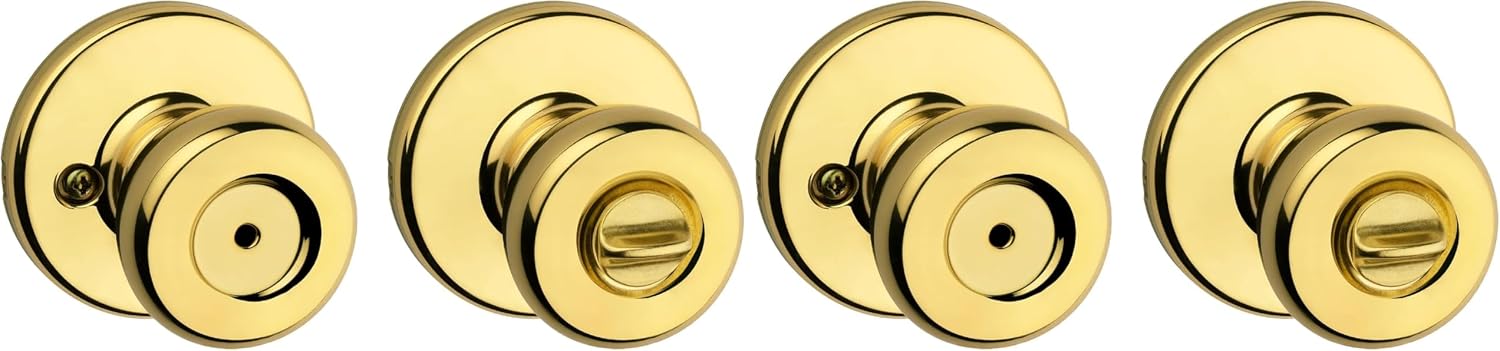 Kwikset Tylo Interior Privacy Door Knob with Lock, Door Handle For Bathroom and Bedroom, Polished Brass Keyless Turn Lock Doorknob, 1 Count (Pack of 1)