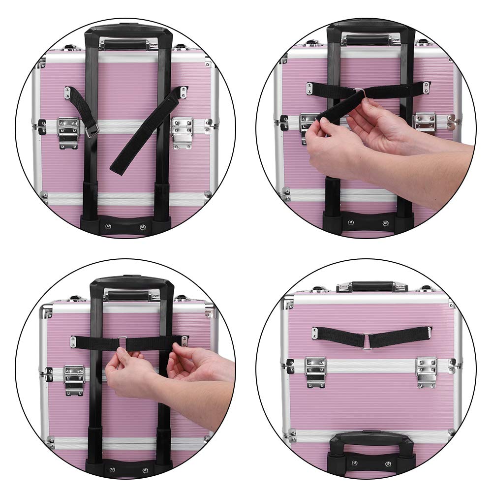 mefeir 3 in 1 Rolling Makeup Train Case, Aluminum Makeup Travel Organizer Cosmetic Case, Cosmetology Display Suitcase on Wheels, Beauty Storage Luggage Lockable w/4 Removable Wheels, Black