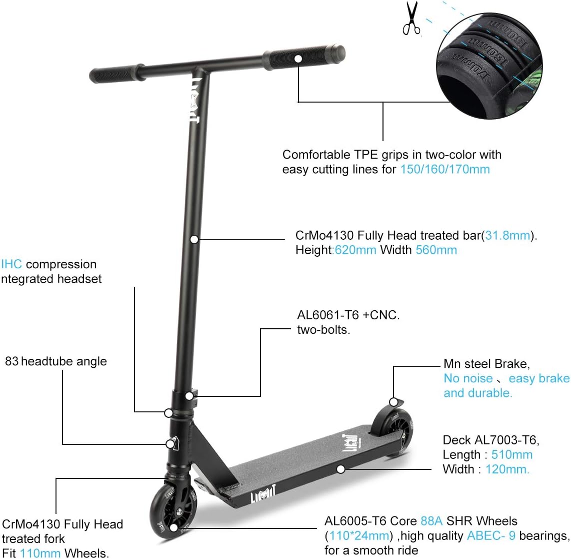 LMT69 Professional Scooter-Trick Scooter-Intermediate Beginner Stunt Scooter Suitable - Children, Teenagers Adults 8 Years Old Above