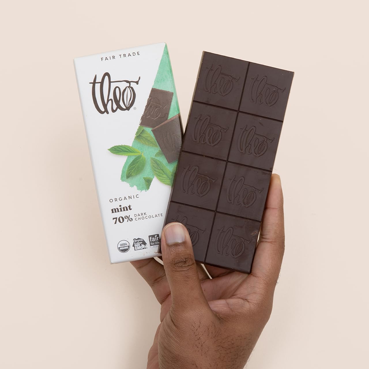 Theo Mint Organic Dark Chocolate Bar, 70% Cacao, 1 Bar | Vegan, Fair Trade