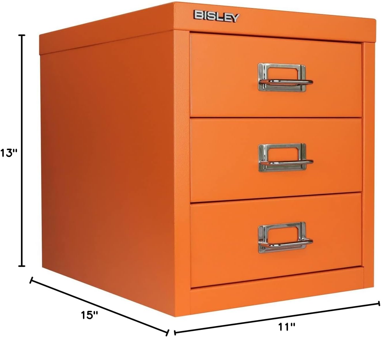 5-Drawer Steel MultiDrawer Cabinet - Orange, by Bisley | Chrome Pull Handles with Label Holders, Powder-Coated Steel, Removable Drawers, Desktop Storage, Labels Included