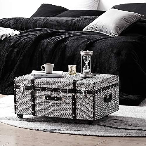 DormCo Texture® Brand Trunk - White Threaded Black 29"L x 20"W x 14"H