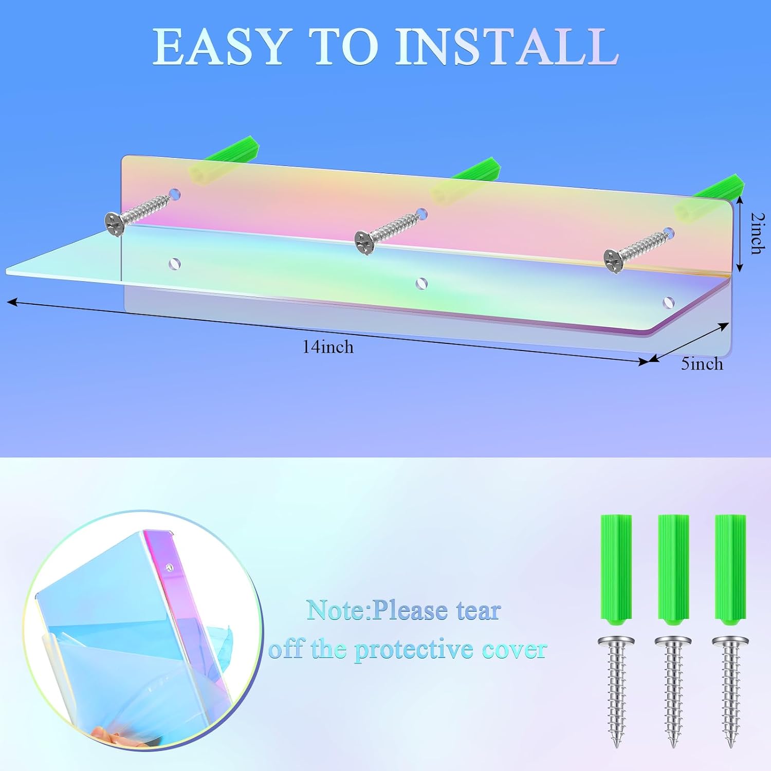 Blulu 8 Pcs Clear Acrylic Shelves 14 x 5 x 2 Inches Clear