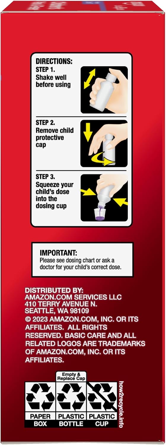 Amazon Basic Care Children's Acetaminophen 160 mg per 5 mL Oral Suspension, Grape Flavor, Pain Reliever and Fever Reducer, 4 fl oz