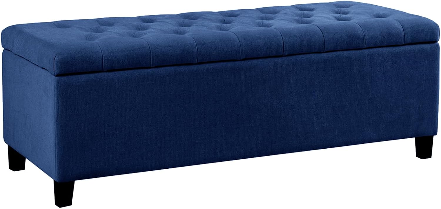 Madison Park 49" Upholstered Storage Bench, Button Tufted End of Bed Bench with Storage, Dual Spring Soft-Close Lid, Bedroom Bench for Queen King Bed, Entryway Living Room, Grey