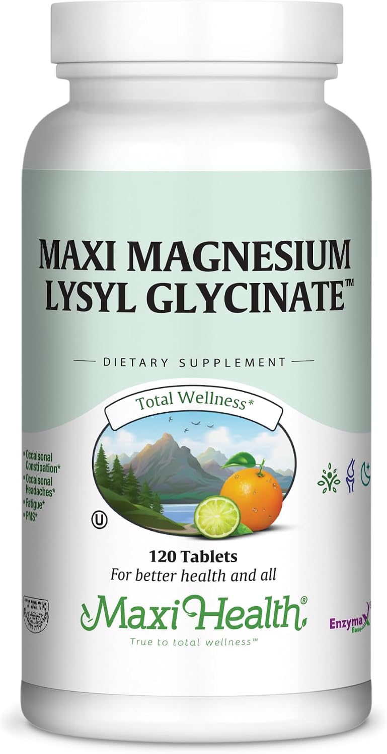 Maxi Health Magnesium Glycinate Lysyl Supplement – Magnesium Glycinate 200mg – Supports Sleep, Energy Boost, Bone Strength