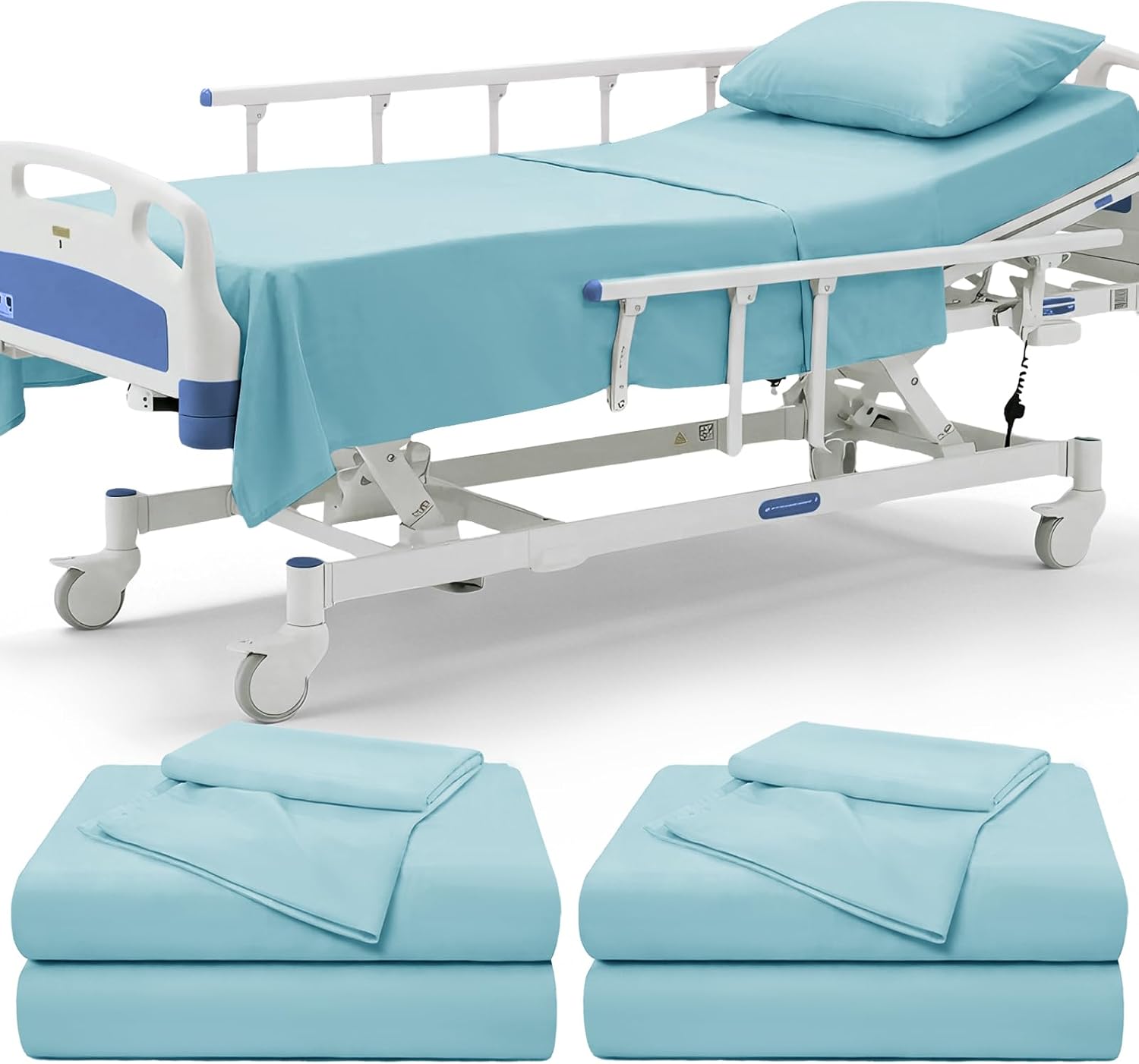 P Pothuiny 6 Piece Hospital Bed Sheet Set, White Brushed Microfiber | Soft Bed Sheets for Home/ Nursing/ Hospital Care Bed , 2 Deep Pocket Fitted Sheet 36"x80"+12", 2 Flat Sheet, 2 Pillowcases