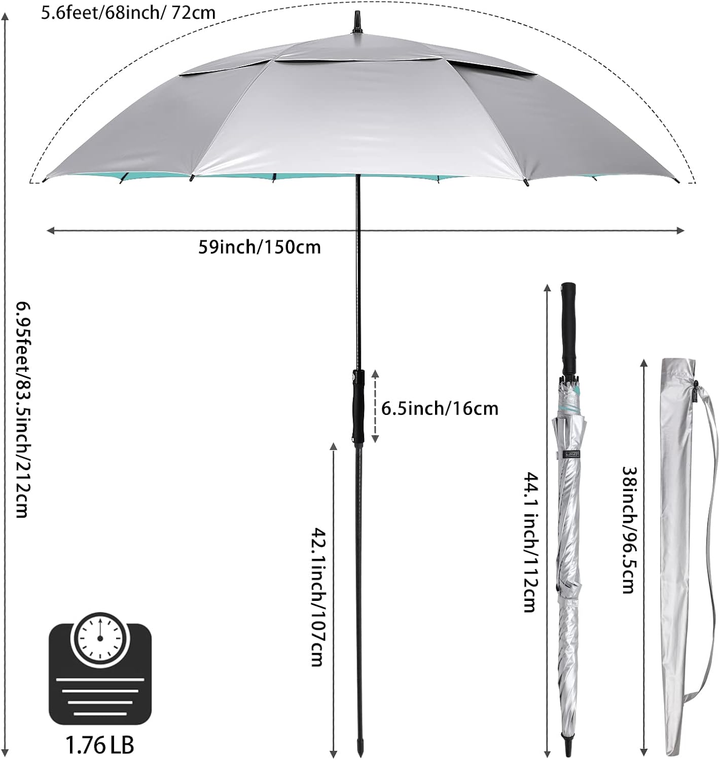 G4Free UV Golf Beach Umbrella 68”Auto Open Extra Large Sun Shade Umbrellas