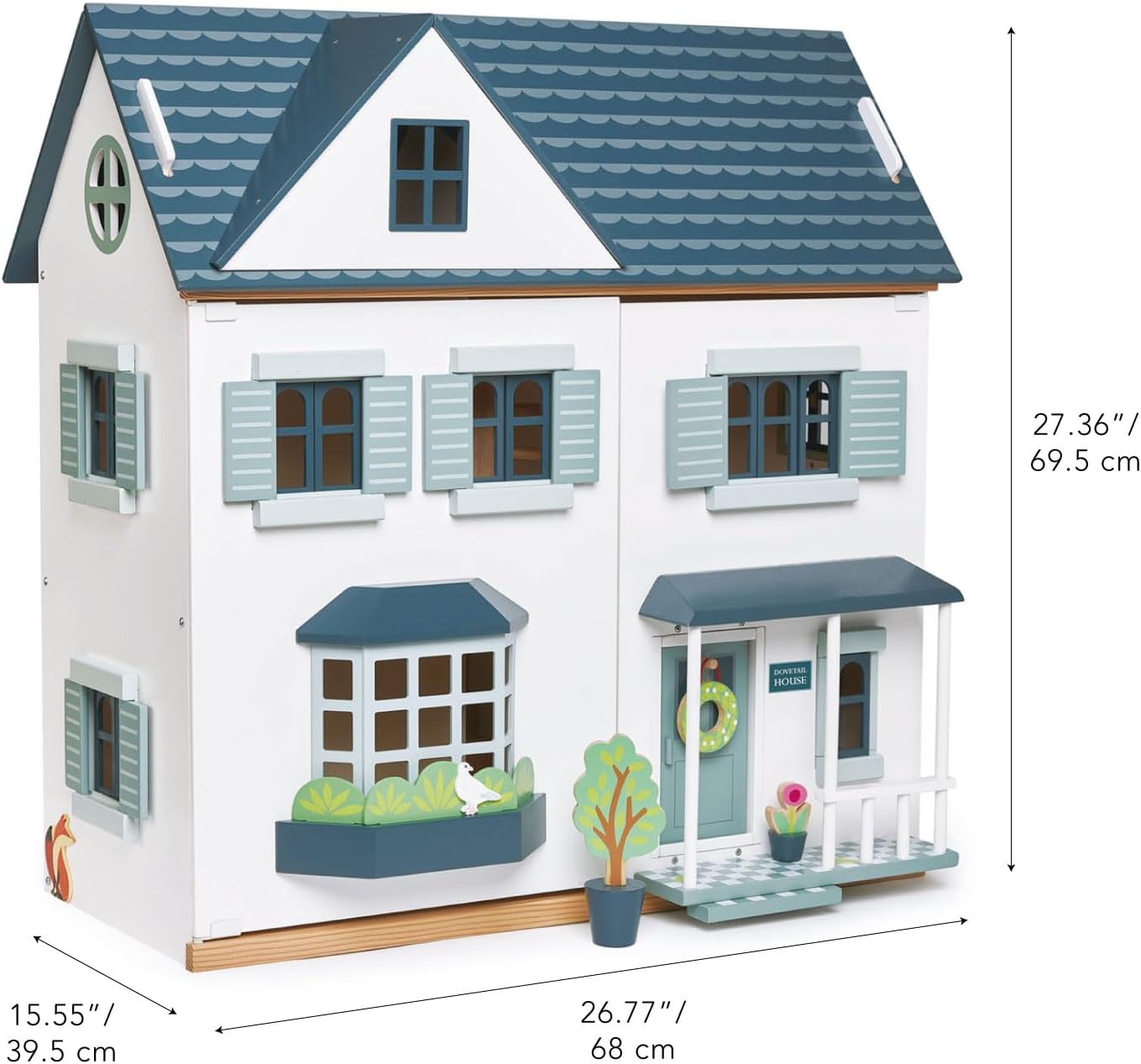 Tender Leaf Toys - Dovetail House - Large Luxury 27.36" Tall 3 Story Doll House with 6 Rooms - Gender-Neutral Dollhouse - Encourage Creative and