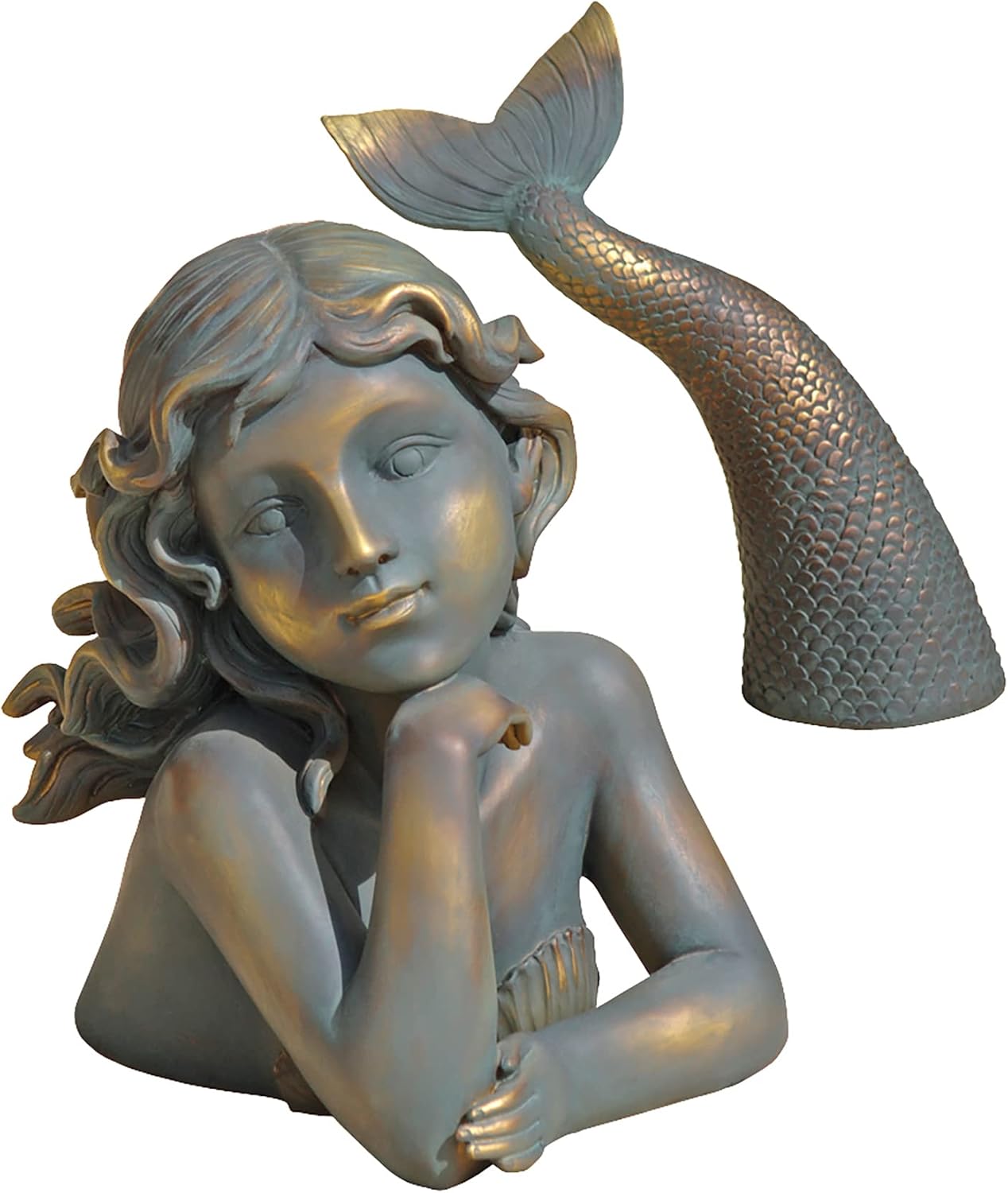 Design Toscano Ocean's Little Treasures Sitting Mermaid Garden Statue, 15 Inch, Resin, Faux Two Tone Stone Finish
