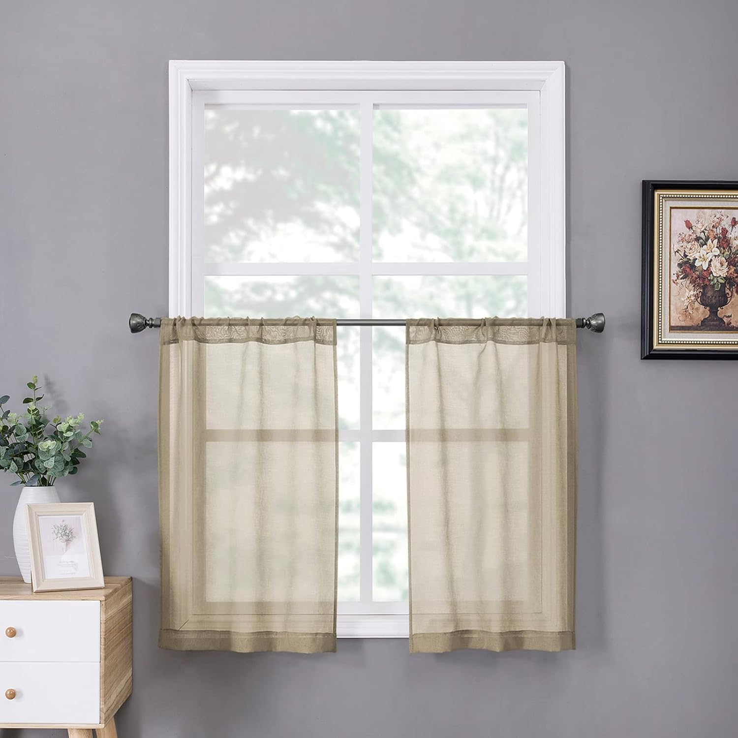 Tollpiz Sheer Curtain Linen Textured Living Room Curtains Sheer Light Filtering Rod Pocket Voile Curtain for Bedroom, 54 x 72 inches Long, White