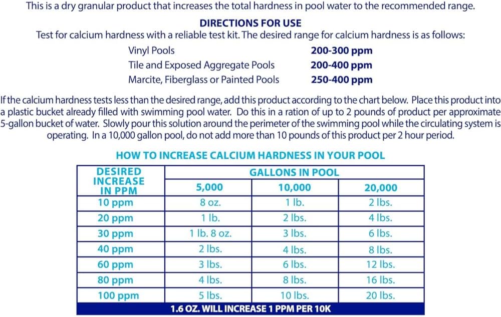 Robelle 8-Pounds Premium Pool Calcium Up | Pool Calcium Hardness Increaser, 100% Calcium Chloride, 8 ounces raises calcium hardness level 10 ppm per 5,000 gallons