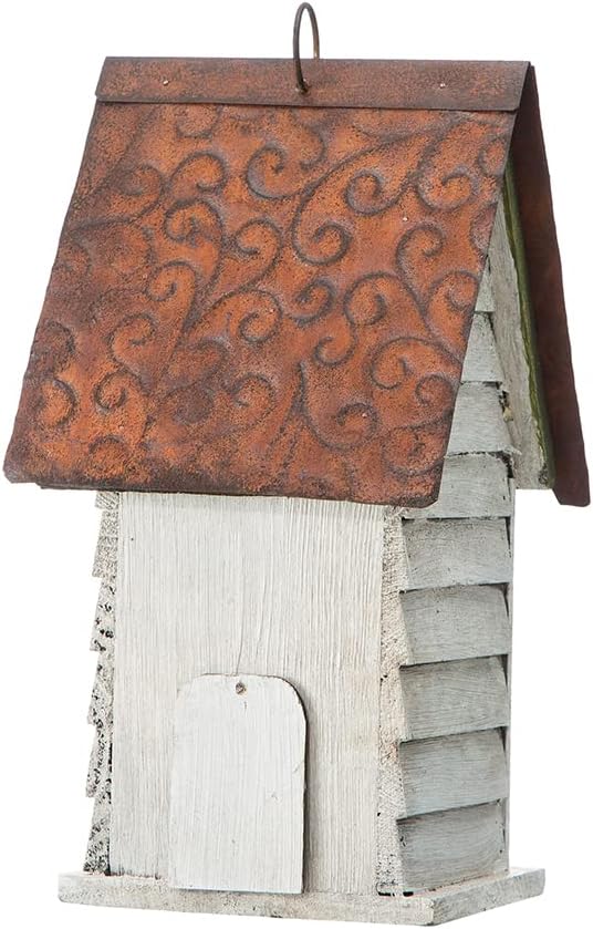 Glitzhome 12" H Green Hanging Distressed Solid Wood Garden Bird House Decorative Birdhouse