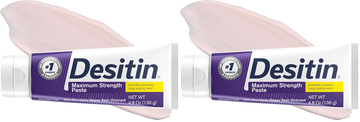 Desitin Maximum Strength Diaper Rash Paste, 40% Zinc Oxide, 4.8 oz | Helps Treat, Relieve & Prevent Diaper Rash, 40% Zinc Oxide, Immediate Relief, Protects up to 12 Hours, Hypoallergenic