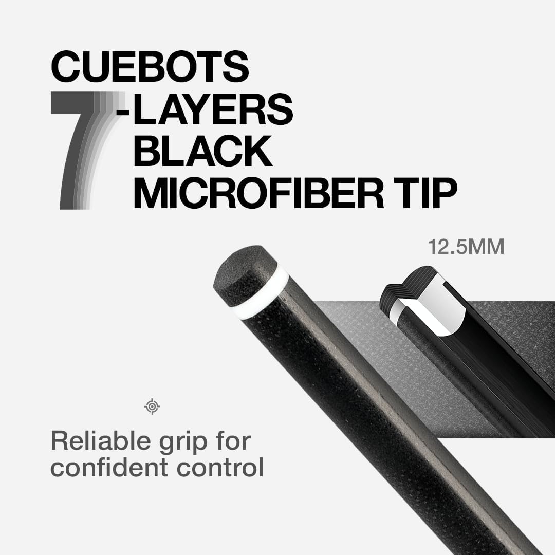 CUEBOTS Glass Fiber Cue, Glass Fiber House Cue Stick, Club Cue, Cue for Beginners, Durable Uni-QR, 3/8-10, 5/16-18 Joint, Long Lasting Glassfiber Shaft, 7-Layer Microfiber Tip