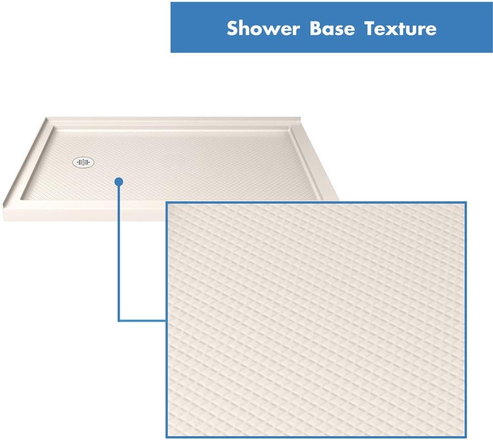 DreamLine SlimLine 34 in. D x 48 in. W x 2 3/4 in. H Right Drain Double Threshold Shower Base in White, DLT-1034482