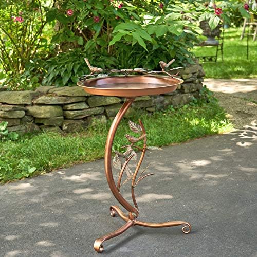 Zaer Ltd. Shallow Birdbath on Curved Branch Stand (Aged Copper Finish)