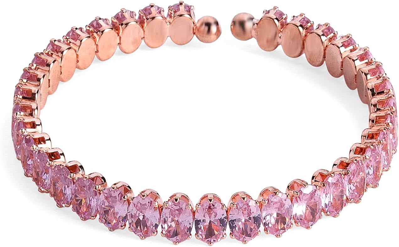 2 Piece Set Pink Cubic Zirconia Chocker Necklace 17"Bracelet 7.5In