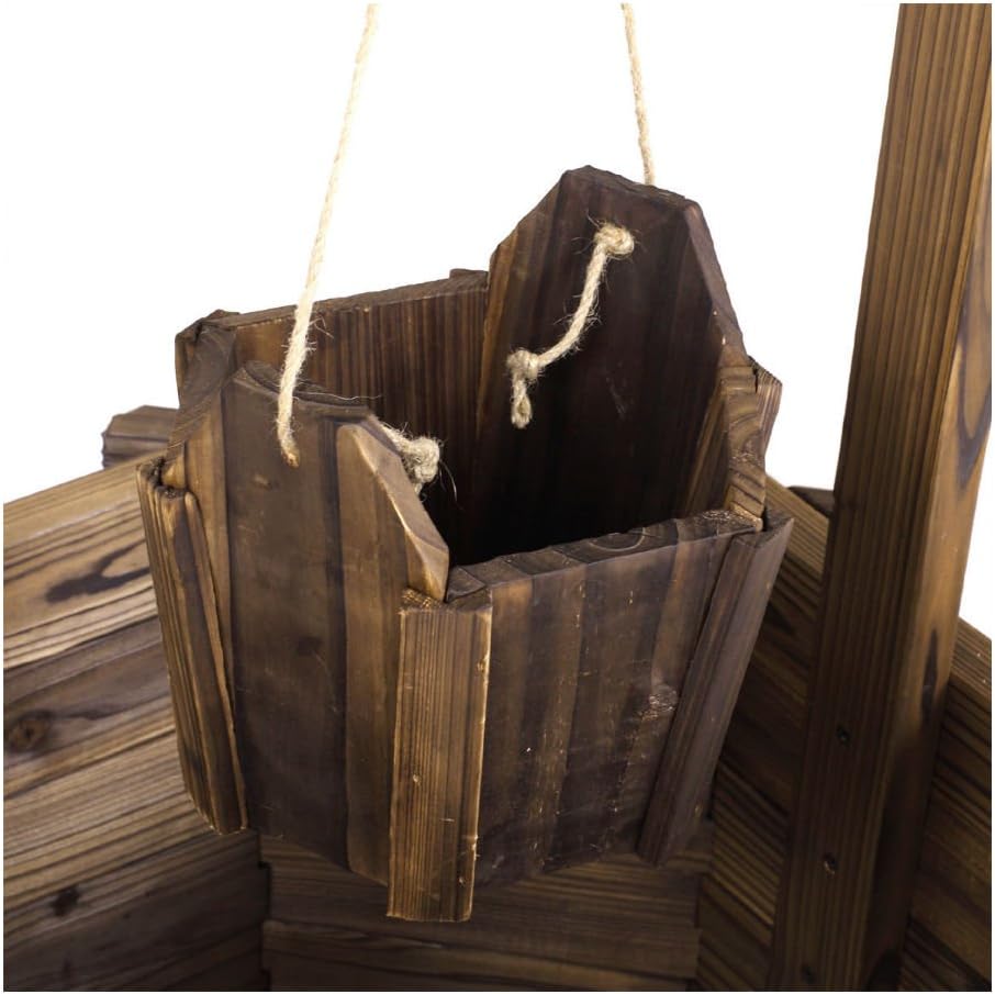 Wishing Well Rustic Fir Wood Bucket Planter Yard Garden Lawn Wooden Wedding New