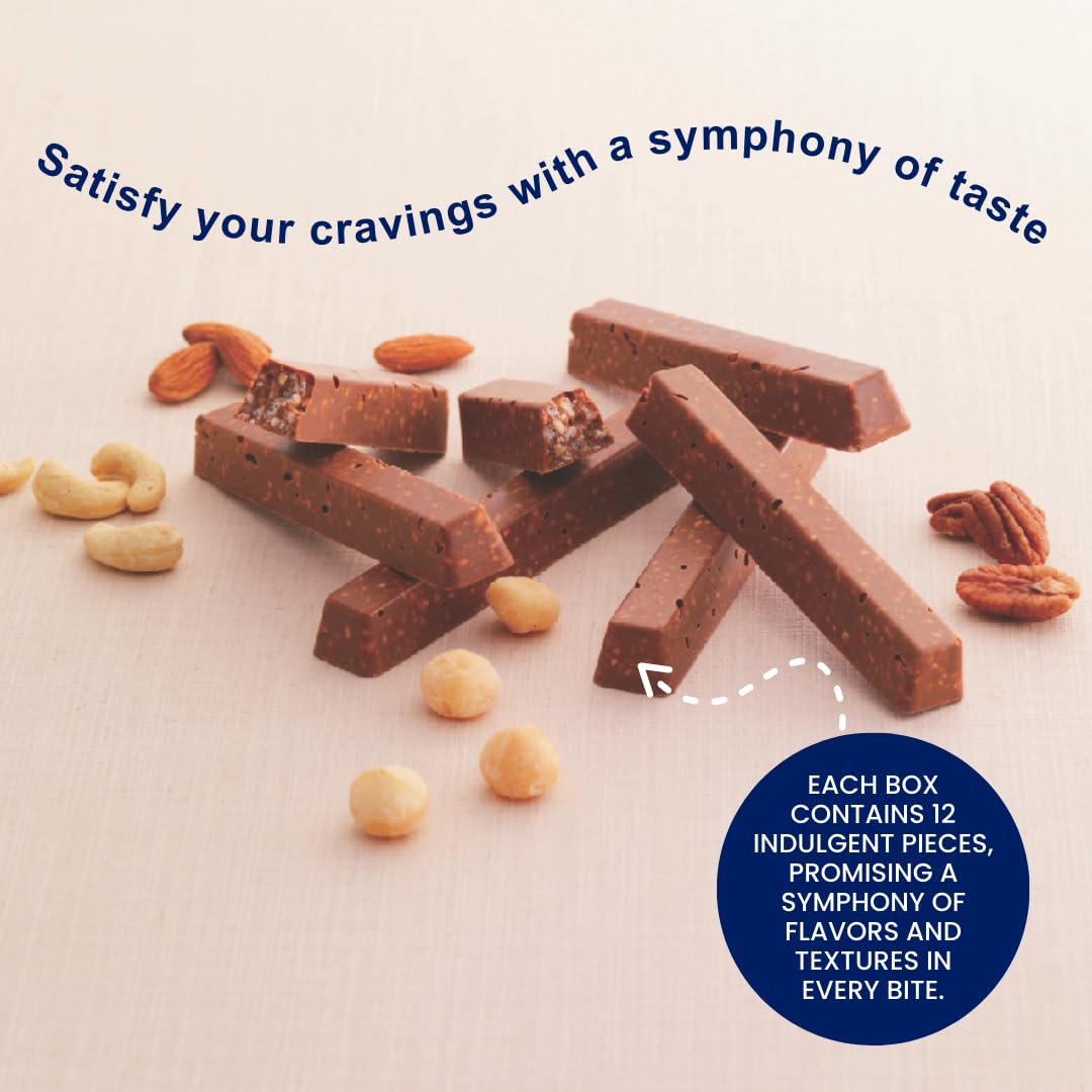 ROYCE' Nut Bar Chocolate - Chocolate Bar with Nuts| Gourmet Snack for Gifting & Indulging | Japanese Chocolate Bar from Hokkaido (12 Pieces of Chocolate)