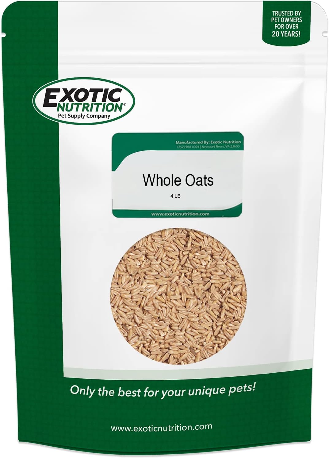 Exotic Nutrition Whole Oats 4 lb. - Healthy Supplemental Food - Natural Whole Oats for Prairie Dogs, Degus & Chinchillas…