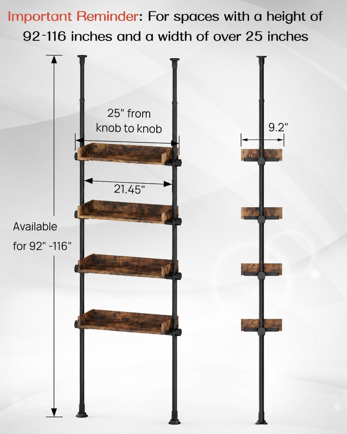ALLZONE Bathroom Organizer, Over The Toilet Storage, 4-Tier Adjustable Wood Shelves for Small Rooms, Saver Space Rack, 92 to 116 Inch Tall