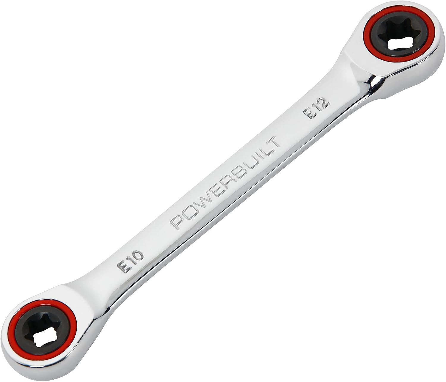 Powerbuilt E10/E12 Ratcheting Double Box-End E-Torx E-Star Wrench, 72-Tooth Ratcheting Wrench with 5-Degree Swing for Tight Spaces - 641760