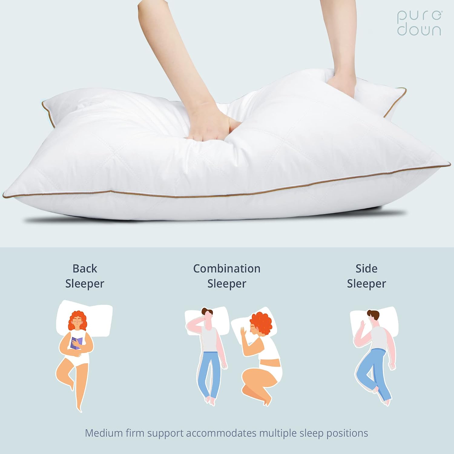 puredown® Goose Feathers and Down Pillow for Sleeping Hotel Collection Bed Pillows, Gusseted, Queen, Set of 2